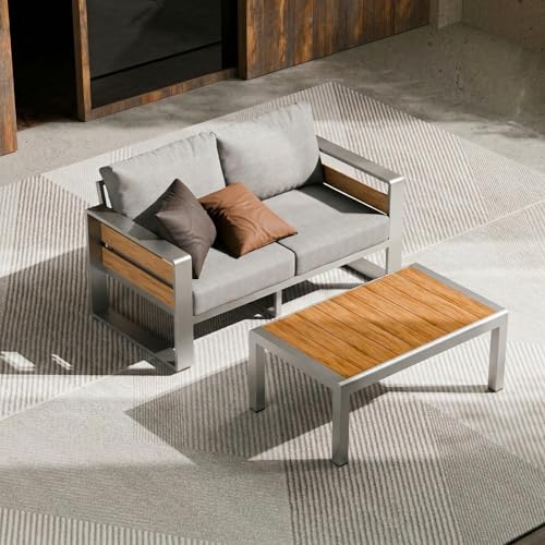 ZANDOR Aluminum Outdoor Patio Furniture - 1 Pcs Loveseat and Coffee Table